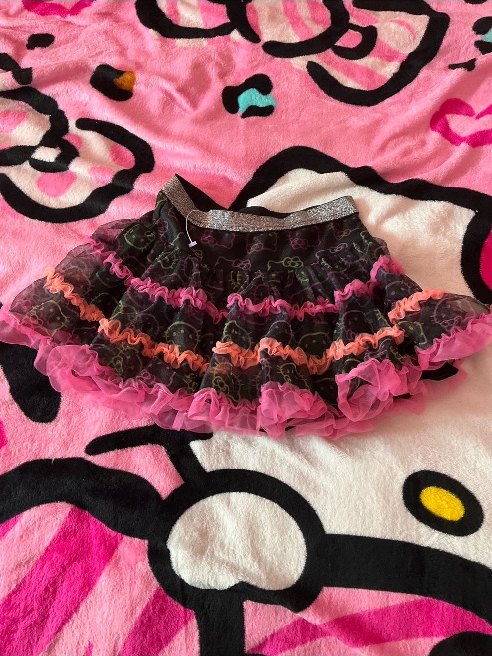 Hello Kitty Black Layered tutu Skirt with Pink & Coral Ruffles